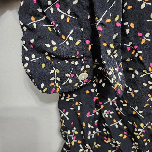 J.jill women's blouse top size L floral black long sleeve missing a butt… - Picture 5 of 9